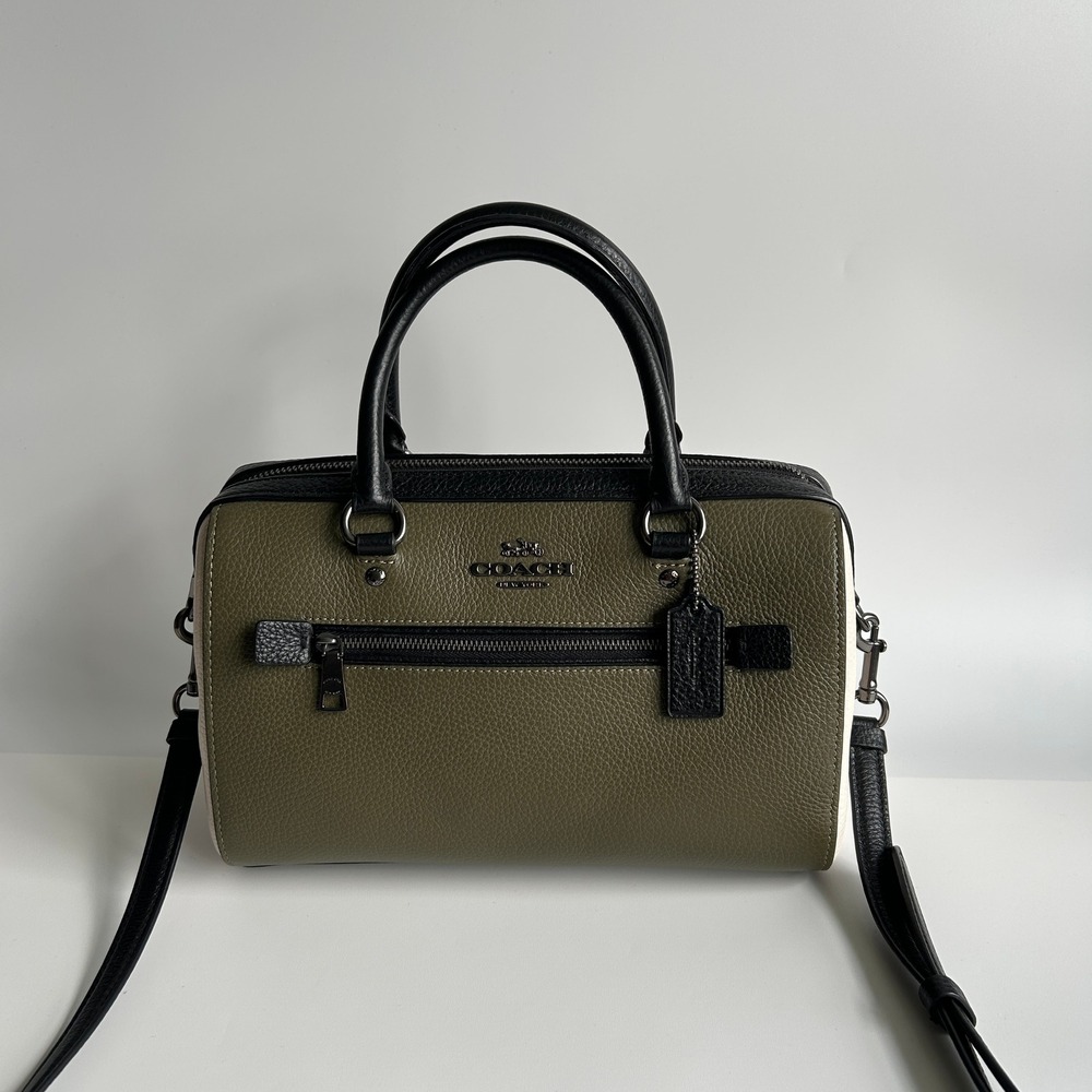 Coach Rowan Satchel Kelp Multi Green Black Leather Crossbody Bag 3075